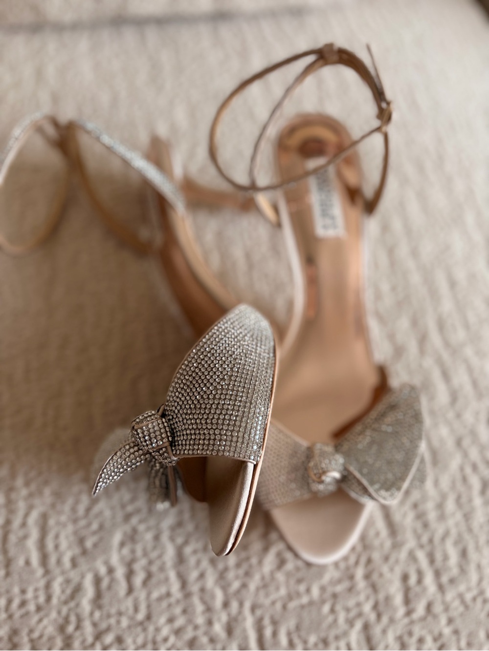 Badgley Mischka Rose Gold Crystal Bow Ankle-Strap Sandal - Picture 7 of 9